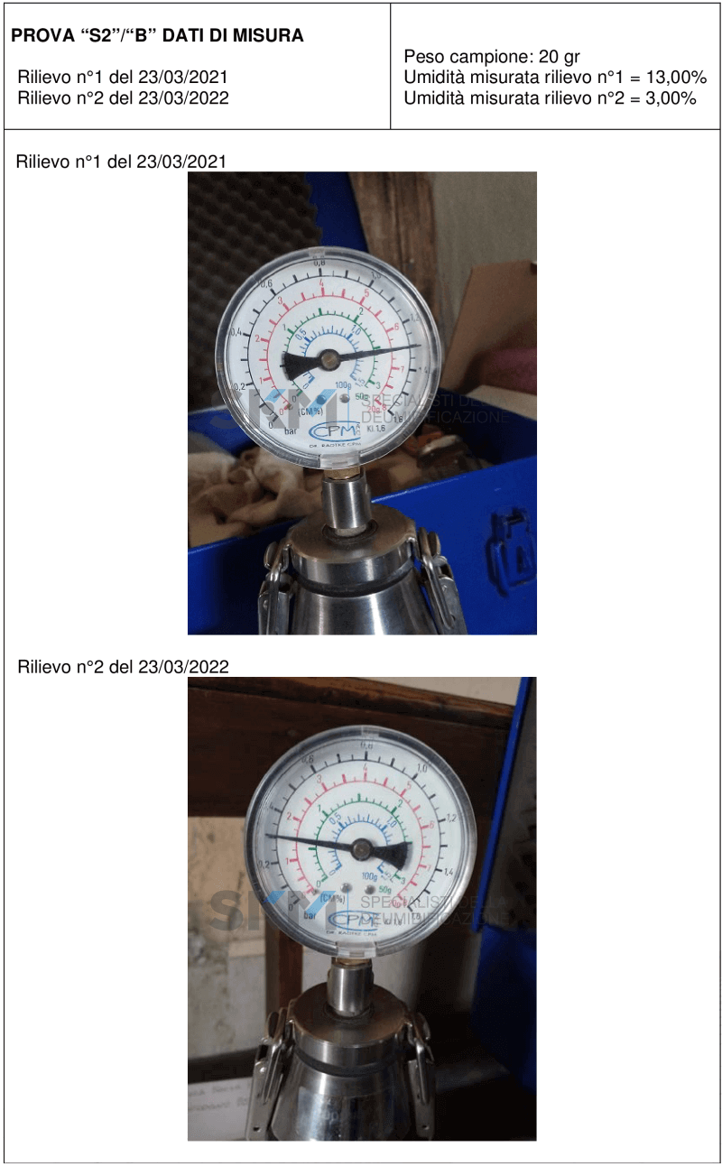 Misurazione livello umidità punto S2 prima e dopo installazione dispositivo KontrolDRY